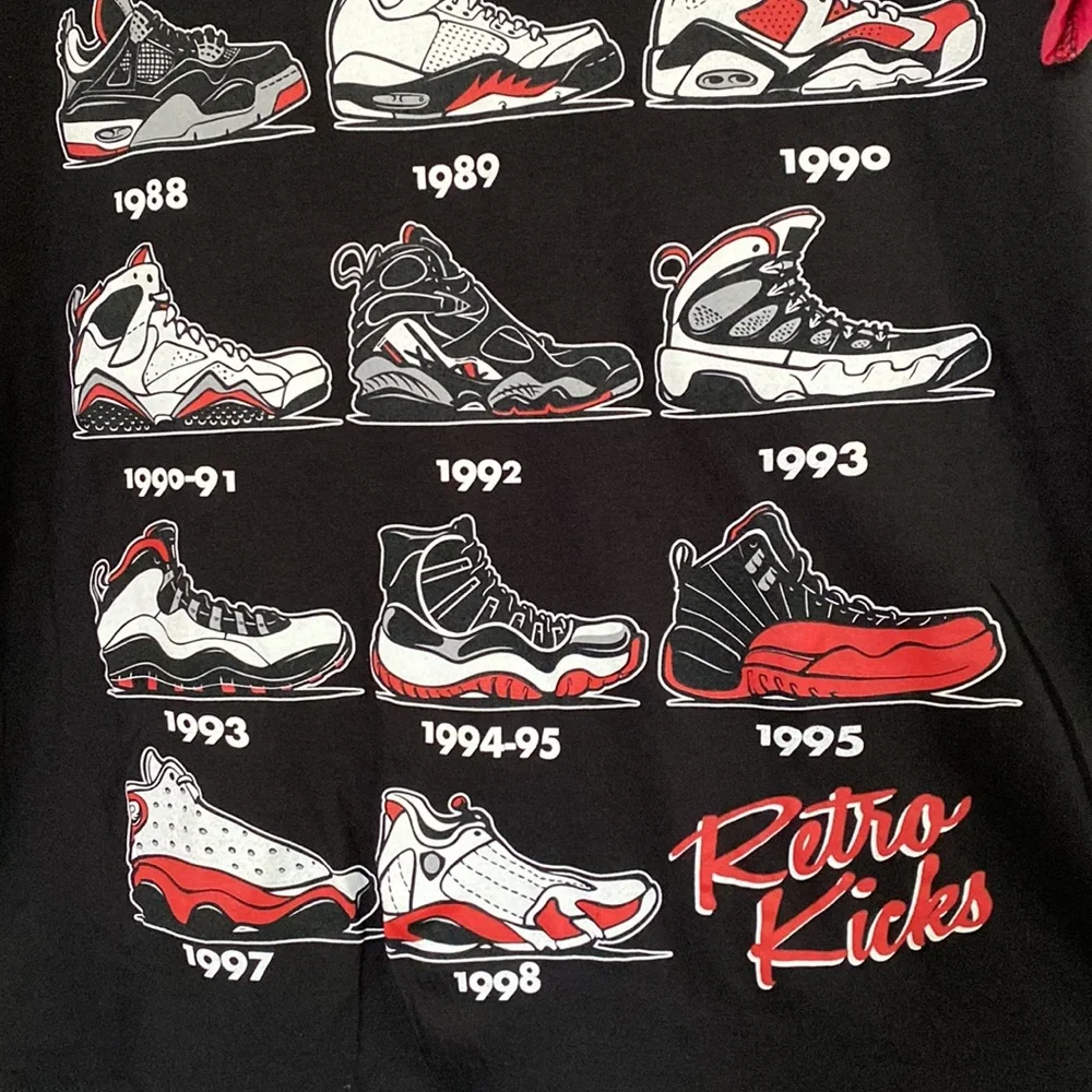 ❌SOLD❌🎁Streetwear Retro Kicks Black Red Evolution of Air Jordan Shoes Shirt New_8